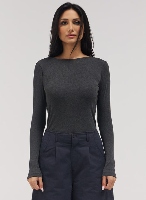 Rib Long Sleeve Top - Dark Grey